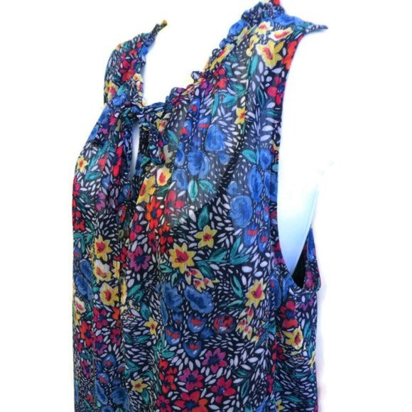 Liz Claiborne Swing Top Sleeveless Floral Cami Ruffle Neck Keyhole Dark Moody XL - Picture 5 of 10